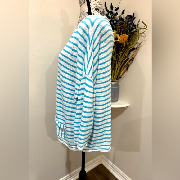 J. Jill Linen Blend Striped 3/4 Sleeve Boxy front pocket Tunic Size Large - Picture 5 of 10